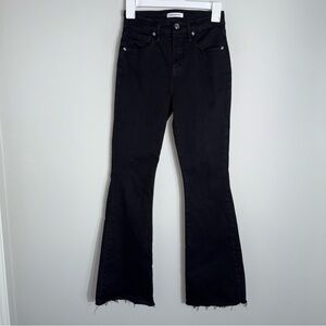 Good American Good Flare Jeans-High Rise-Flare Leg-Raw Hem-Black-Size 2/26